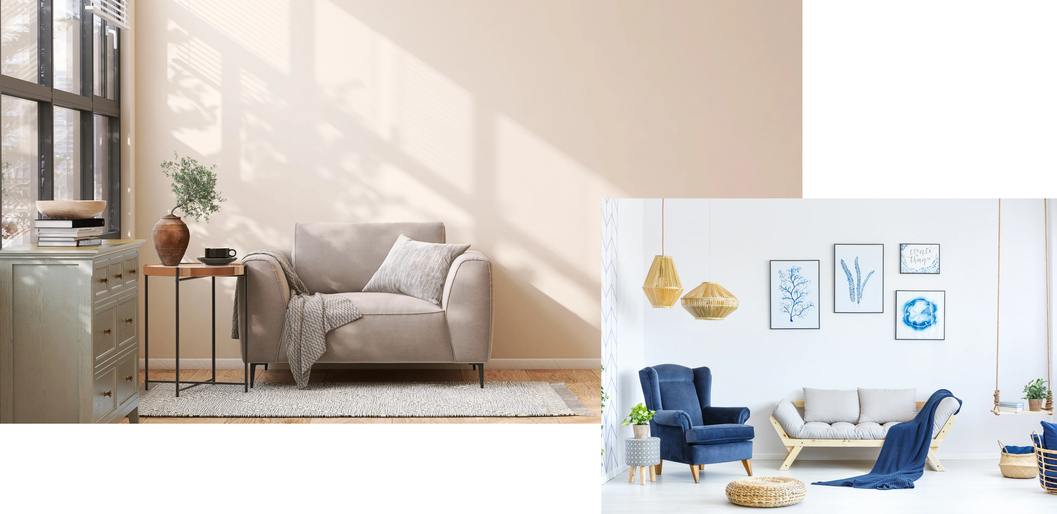 Minimalist room with stylish furniture and decor