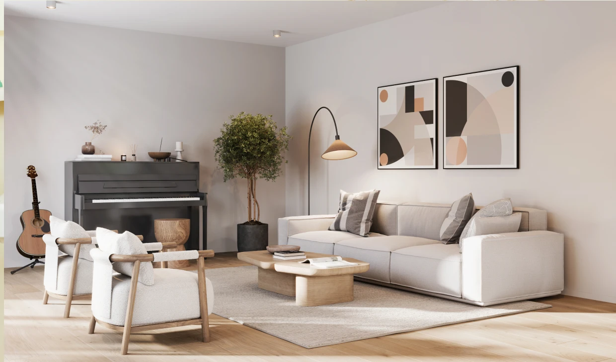 Minimalist design featuring piano and guitar